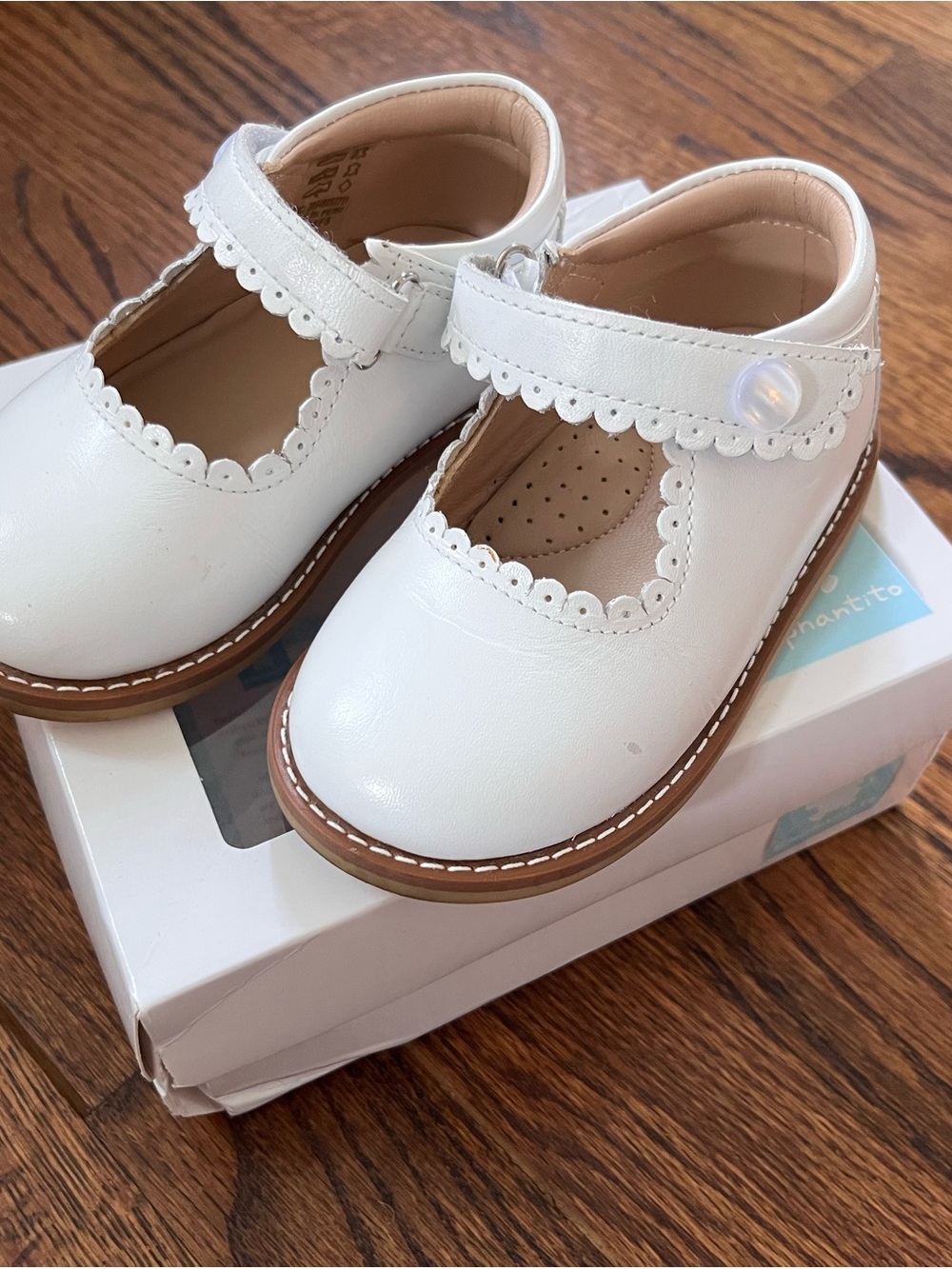 Elephantito White Mary Jane Dress Shoes with Scalloped Trim